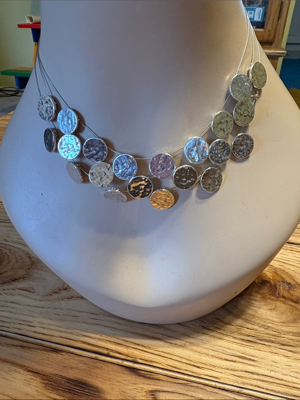 Chico's Multi-Metal Disc Layered Necklace in Silver